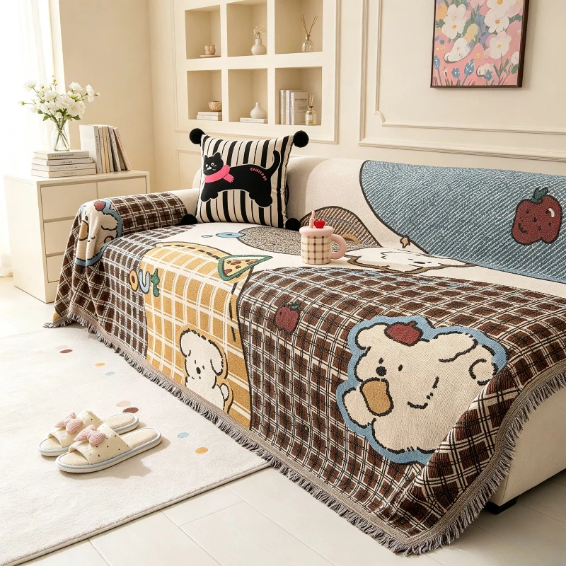 Grid Style Sofa Cover Dustproof Sofa Blanket Suitable For Pet Friendly Living Room Home Decoration In All Seasons