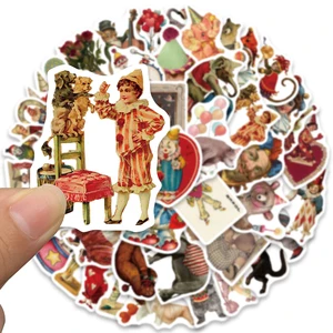 Vintage Circo Acrobacias Palhaço Adesivos, Arte retro, Engraçado estética Graffiti decalques, Scrapbook Laptop garrafa adesivo presente, 50pcs 8 principais vendas acessorios palhaço - №2