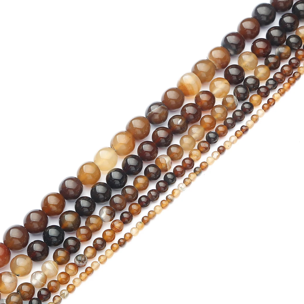 1 Strang dunkelbraun gestreifte Kristall-Achat-Natursteinperlen für die Schmuckherstellung, lose Abstandsperlen, DIY-Halskette, Armband – Detail 4