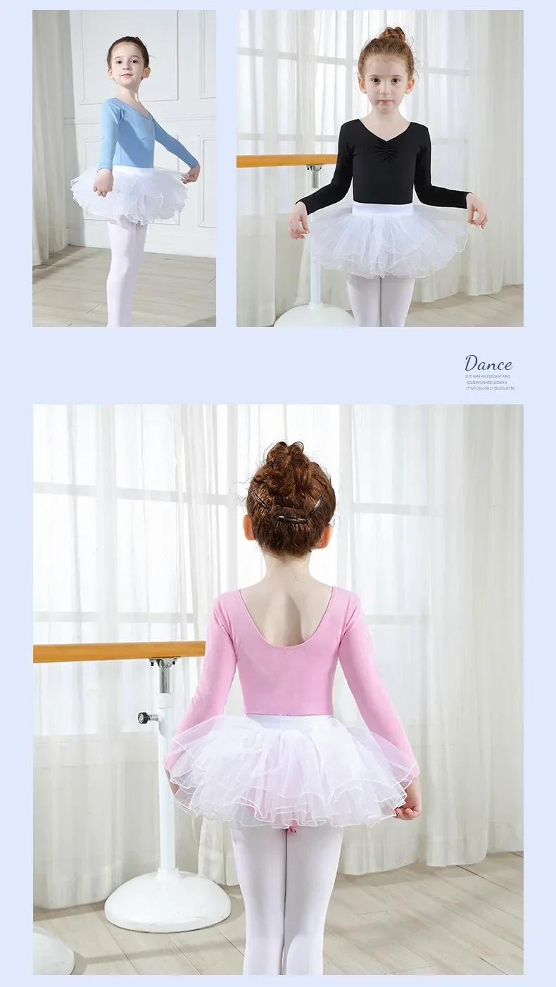 Girls Ballet Tutu Skirts Pink Kids Fluffy 4 layer Soft Yarn Tulle Skirts White Elastic Ballet Leotard Skirts