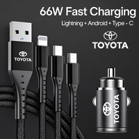 Car Interior Charger 3 In 1 Charging Cable Accessories For Toyota Crown Corolla Yaris Aygo Prius CHR Camry Auris Avensis 4Runner