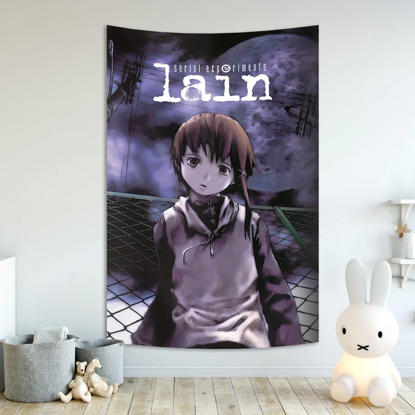 Tapiz Lain de experimentos en serie: diseño de anime misterioso, perfecto para decoración de salas de fans, obras de arte grandes para colgar en la pared