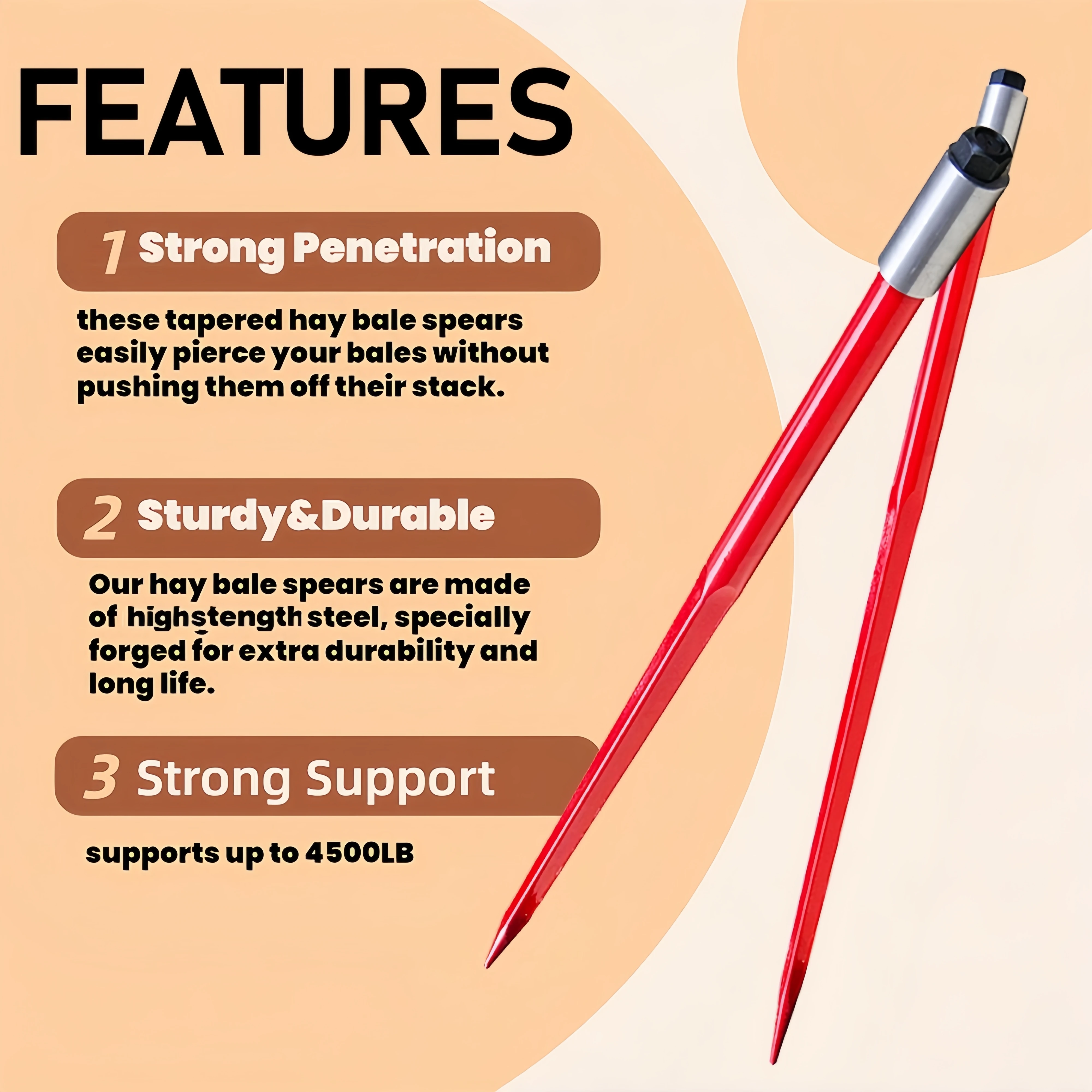 Brand new 49-inch bale fork with a load capacity of 4,000 pounds, equipped with a 2-piece skid steer loader bale fork.