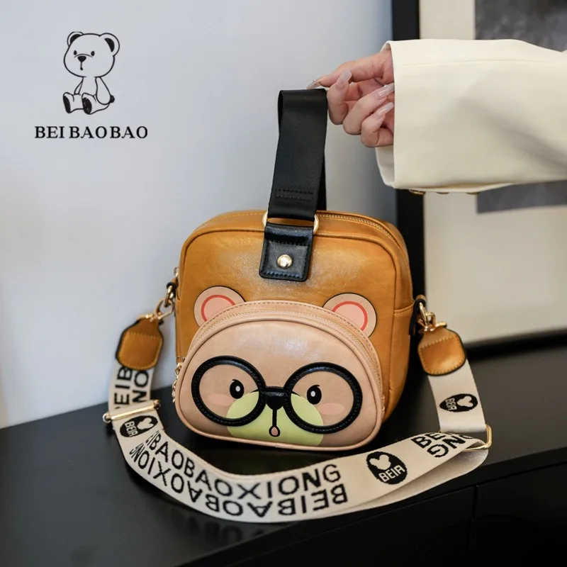 Beibaobao Women Handheld Small Square Bag Niche Design Cartoon Bear Pattern Bag Leisure Woman's One Shoulder Bag Crossbody Bags