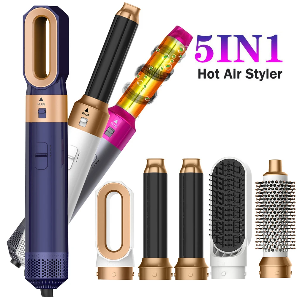 Multi-functional 5-in-1 Hot Air Comb Multi-Head Automatic Hair Curler Blow Dryer Hair Straightening Comb Cross Border Hair Dryer