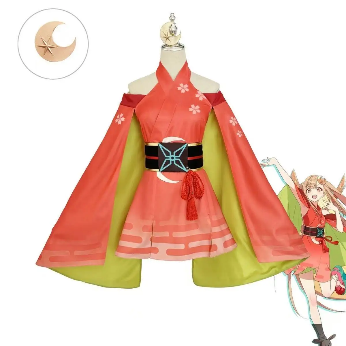 

Kaguya Cosplay Costume, Japanese Style, Cherry Blossom Print, Off-Shoulder Wide Sleeves, Anime Stage & Comic Con Outfit