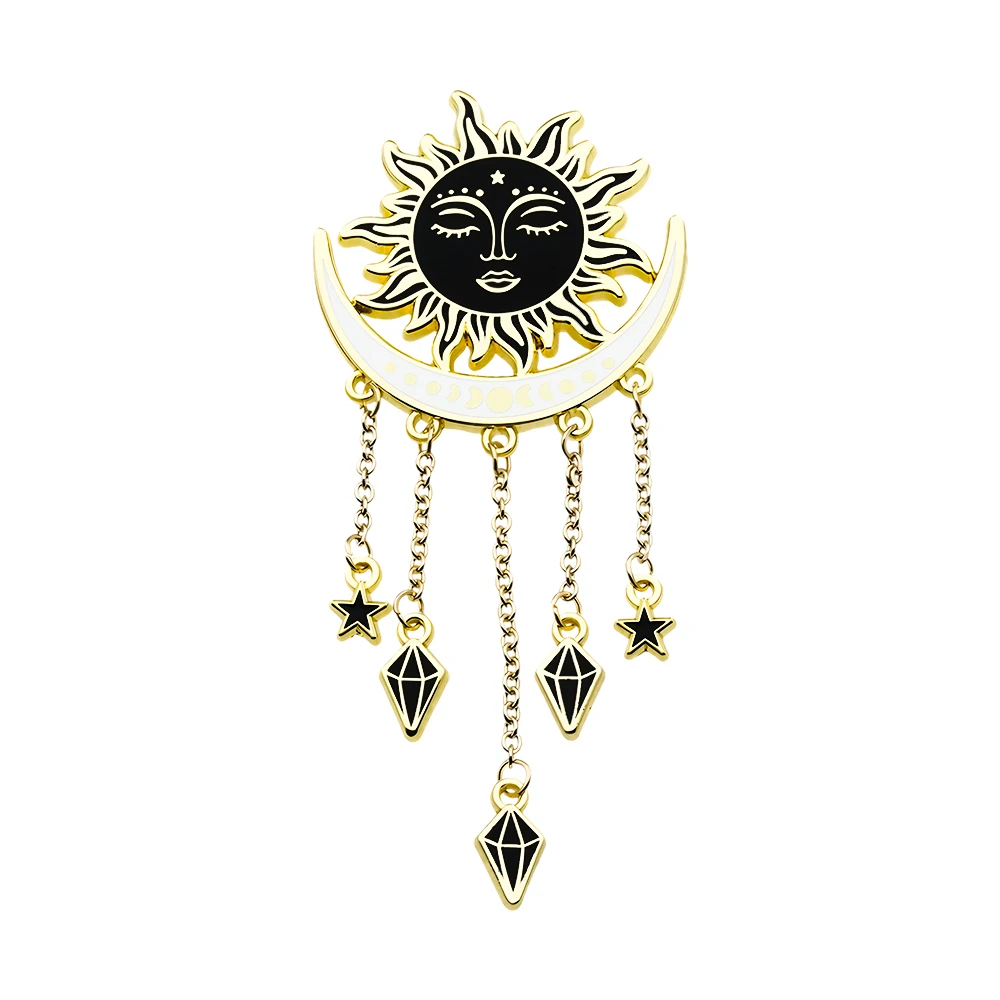 Sun Star Moon Enamel Brooch Mysterious Magic Pendant Dream Catcher Lapel Pin Bohemian Badge Accessories Gift Collection