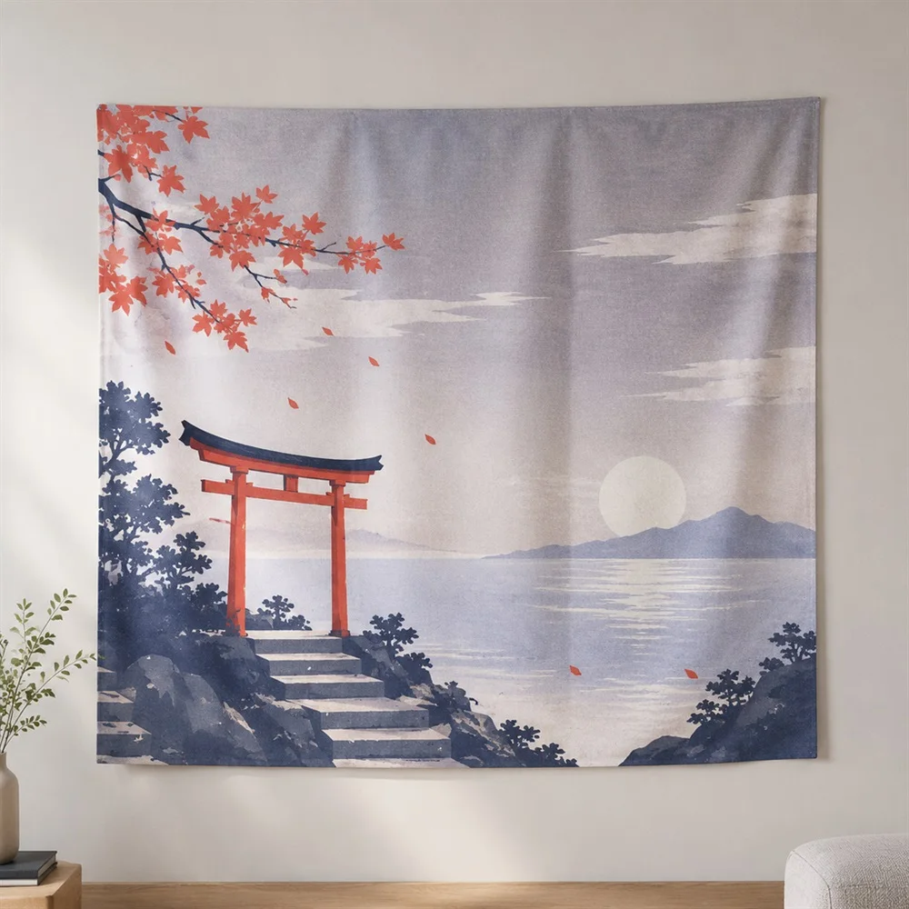 VIKAMA Torii Gate Scene Clustered Groups Tapestry Wall Hanging, Japanese Wall Decor Tapestries for Living Room Bedroom Kids Room