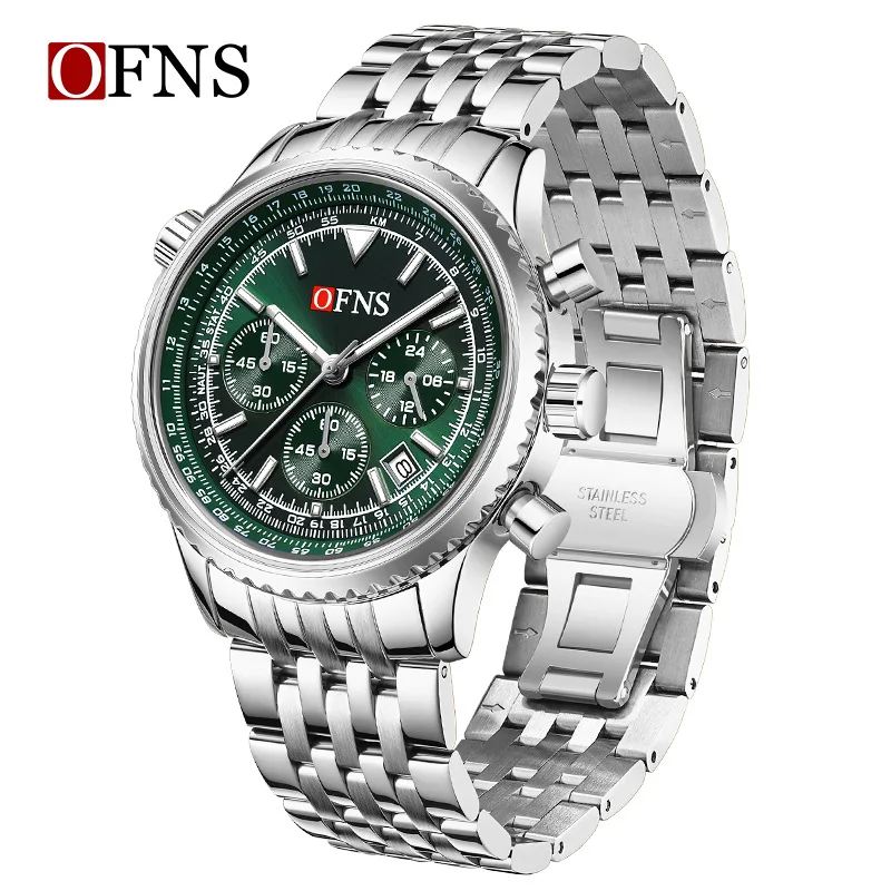 OFNS Cross-border Men's Watch Solid Steel Belt Quartz Watch True Six-Pin Trend Fashion Calendar Waterproof Men's Watch