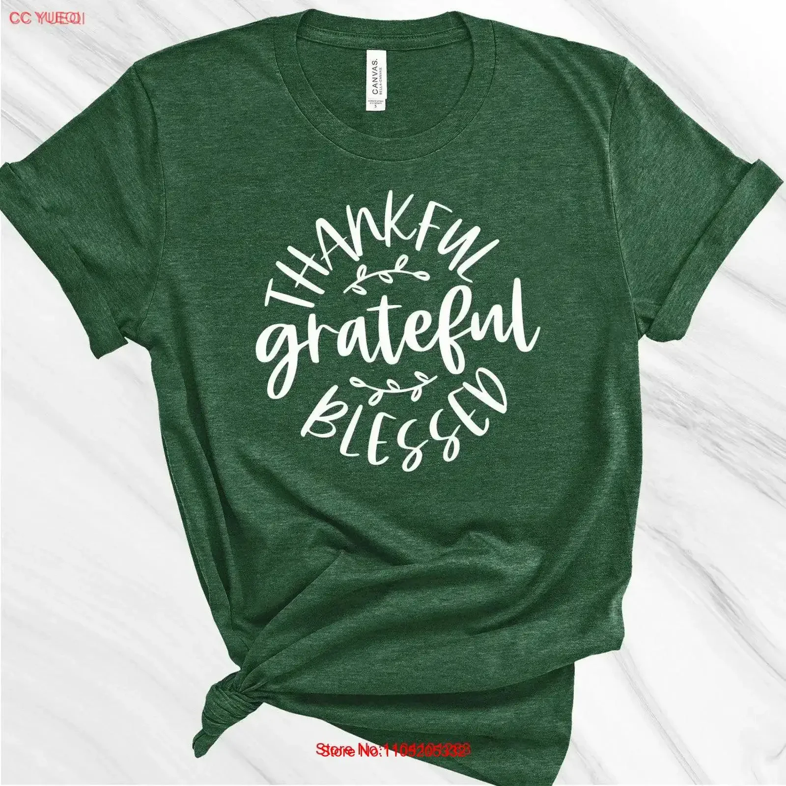 Thankful Grateful Blessed T Shirt Thanksgiving Women's Fall Family vintage Washed Versatile fashion Slightly graphic
