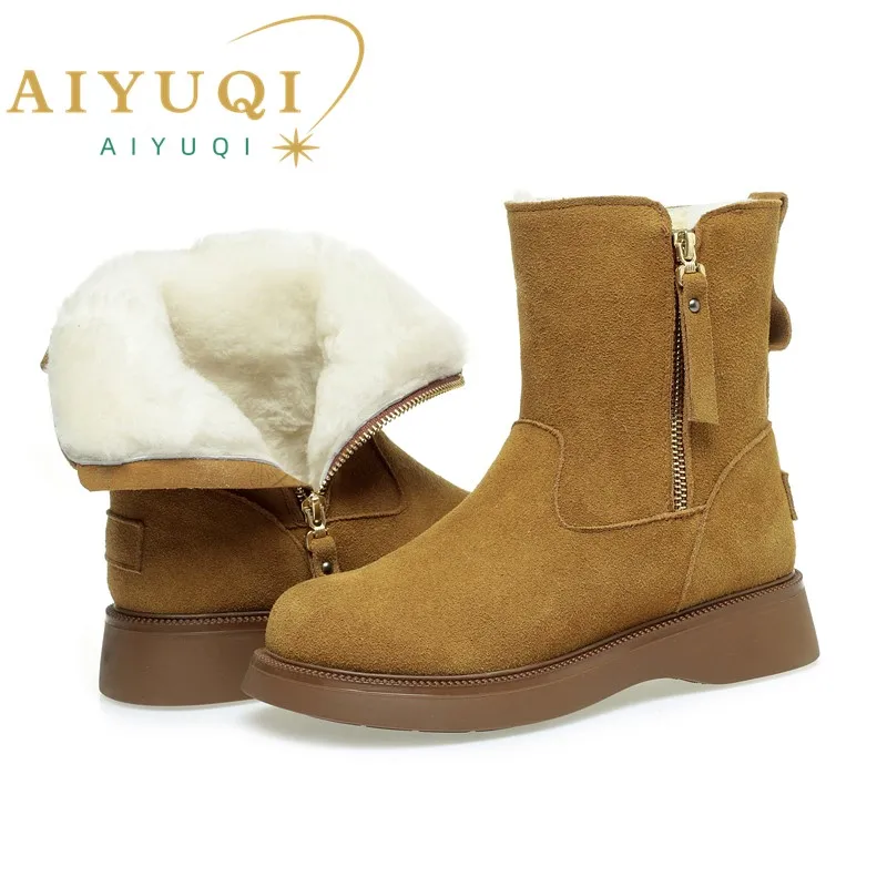 AIYUQI Women Winter Boots Wedge 2024 New Genuine Leather Natural Wool Women's Snow Boots Anti-slip Warm Women's Booties