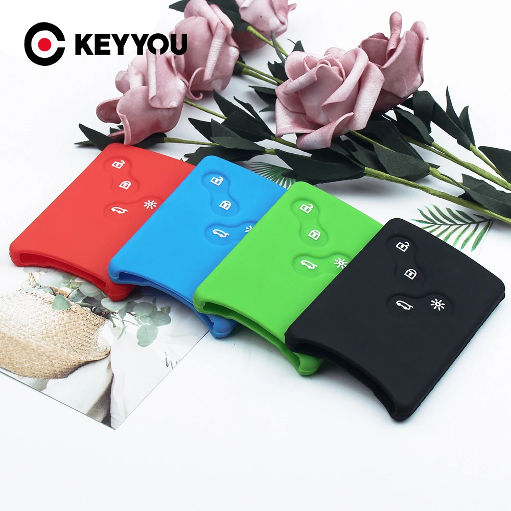 

KEYYOU новые кольца для ключей Автомобильный ключ силиконовый защитный чехол для Renault Clio Logan Megane 2 3 Koleos Scenic карта брелок для ключей