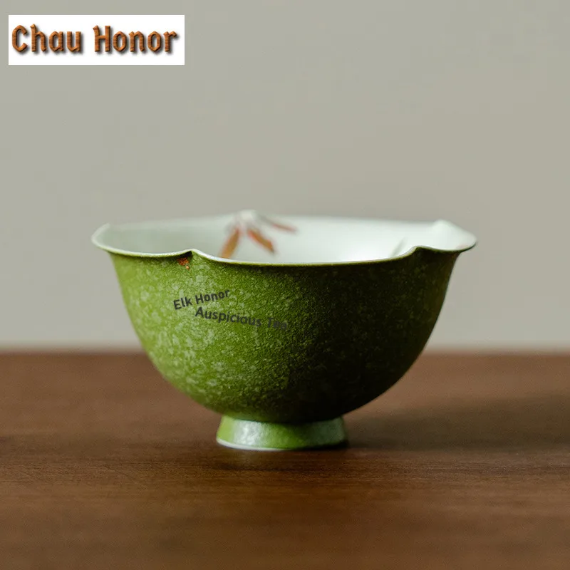 

90 мл зеленая чайная чашка с орхидеей Кумкват, антикварная чайная чаша с лепестками, пара чая, чашка для медитации, чашки Jianzhan Master, посуда для напитков