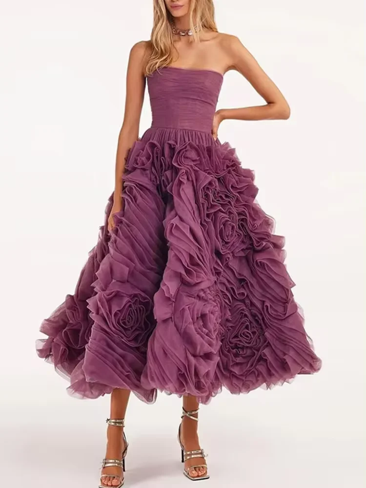 Luxury Tea-Length Celebrity Evening Dresses for Women Pink Tiered Birthday Party Prom Gowns Gala Special Events Dress 2024