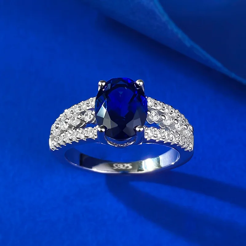 

S925 Silver Simulation Sapphire 7x9mm Wedding for Women Fine Jewelry Gift