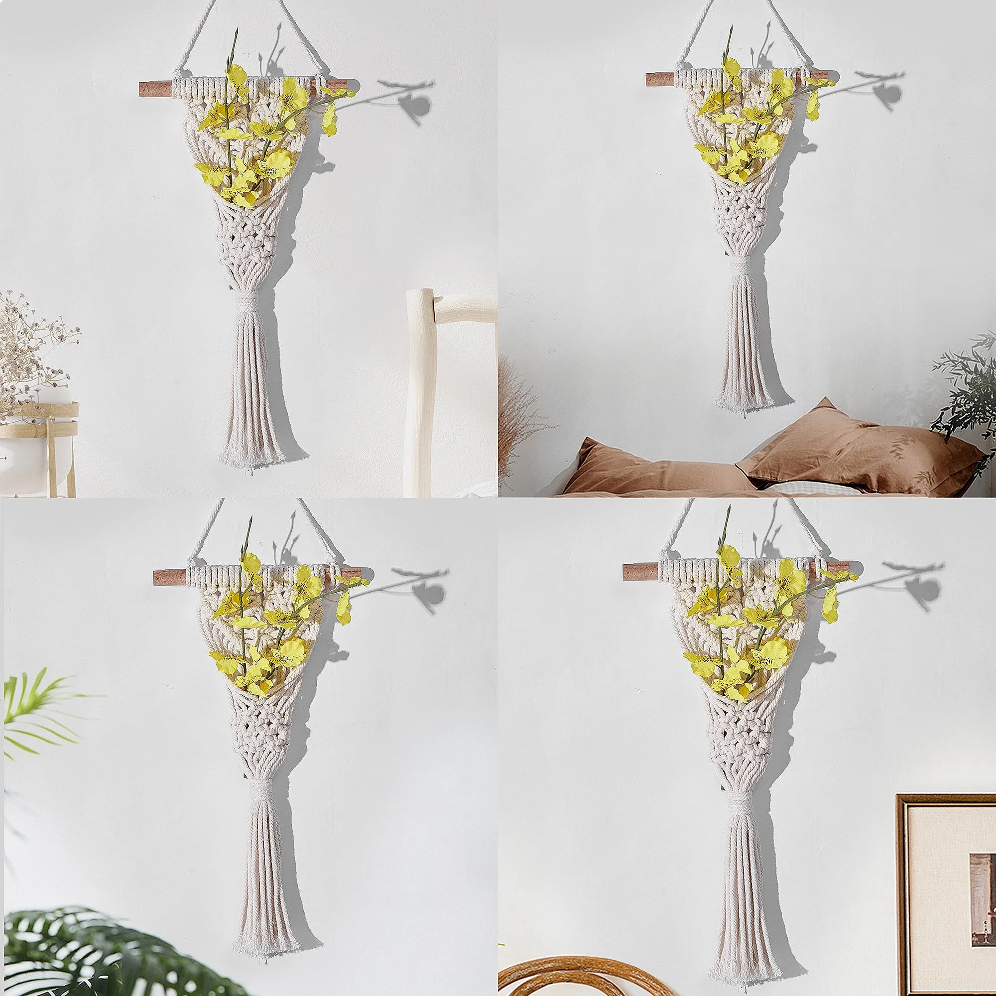 Nordic Macrame Dried Flower Decoration Net Bag Boho Wall Hanging Tapestry Home Room Decor