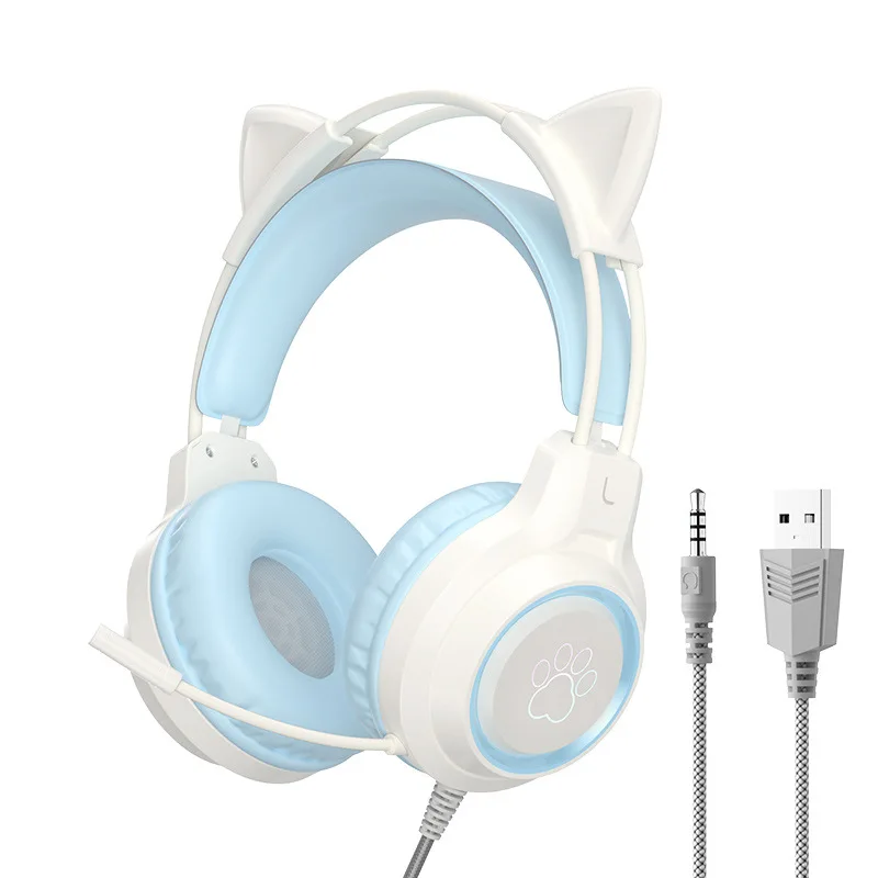 

Headphones, wired noise cancelling, gaming cat ears, colorful esports, desktop with microphone