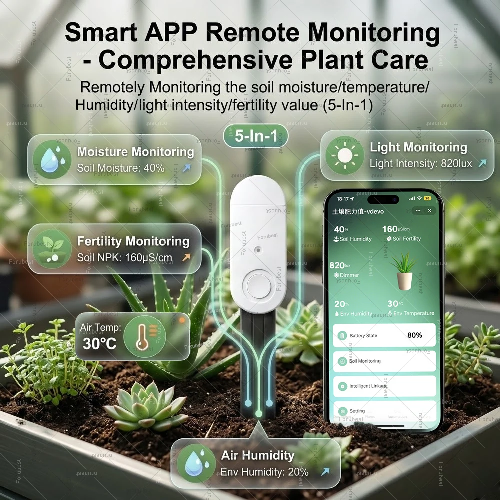 

Zigbee Soil Moisture Sensor Plant Sunlight Lux Fertility Temperature Humidity Meter Soil Tester Tuya/Home Assistant Zigbee2MQTT