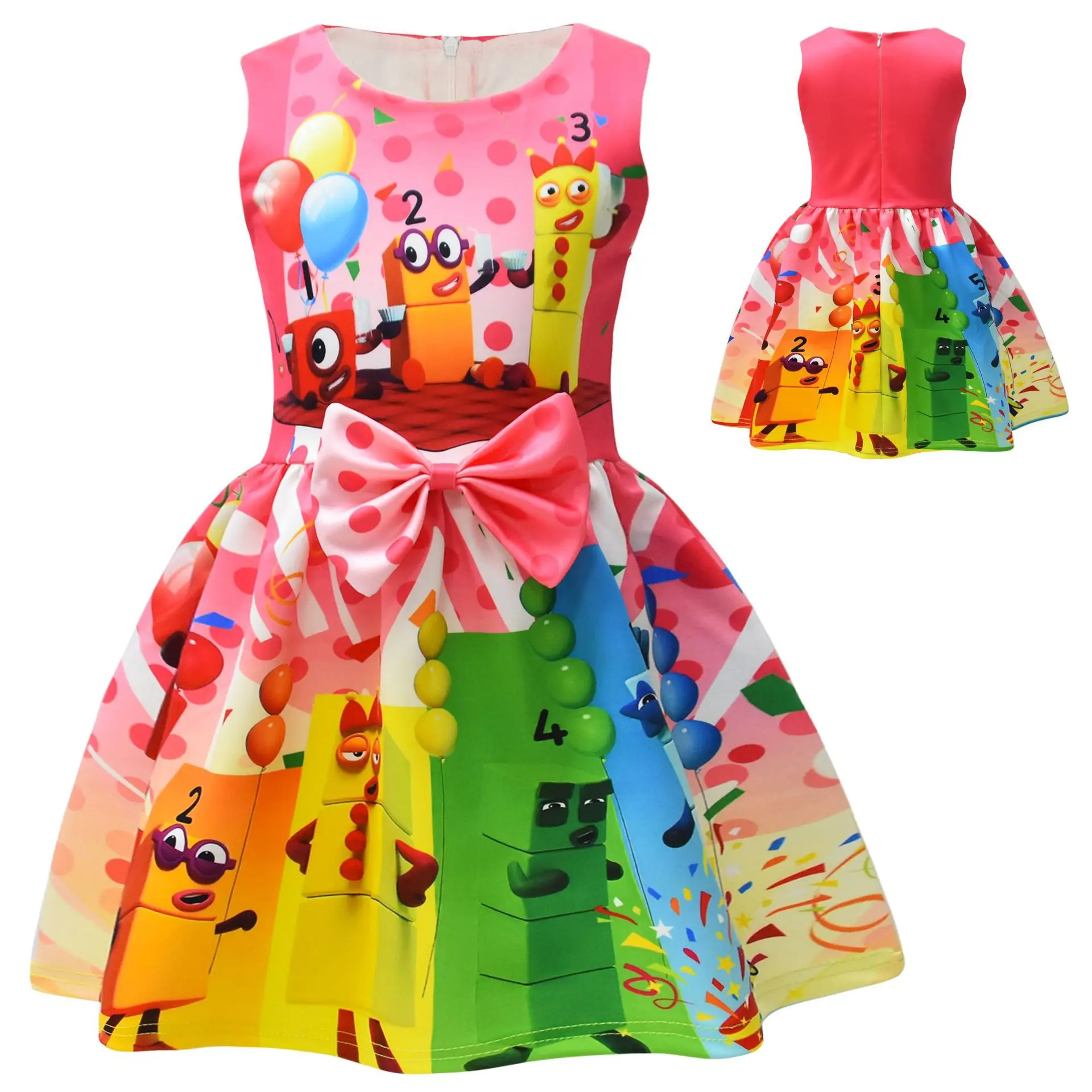 Numberblocksing Baby Girls Cosplay Princess Dress Kids Birthday Christmas Party Costume Summer Clothes Wedding Party Bow Dress