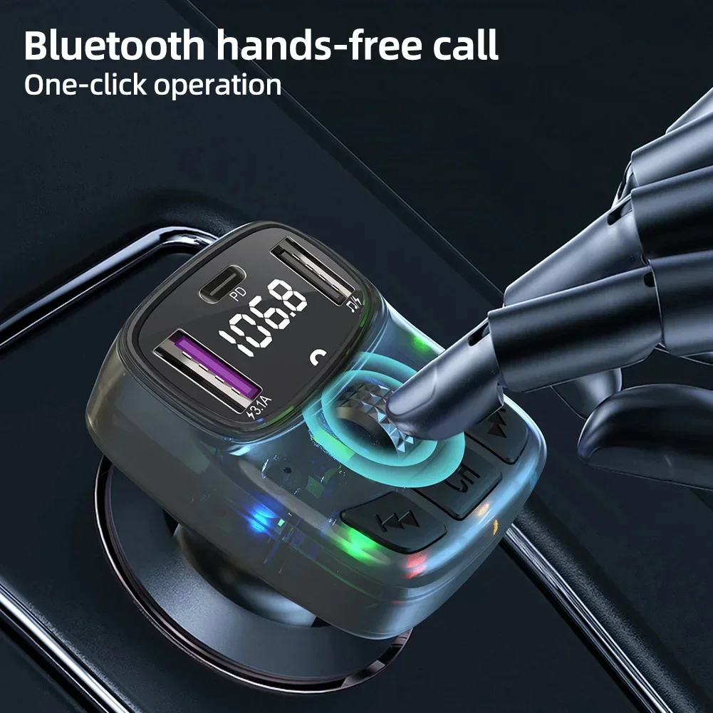 Car Phone Chargers Bluetooth 5.3 FM Transmitter Handsfree Charge Radio Modulator MP3 Player PD15W Super Quick Charge Adapter - náhled 4