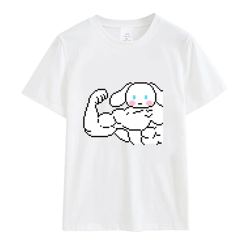 Muscle HelloKitty T-shirt Sanrio Women Anime Cinnamorolls Kuromis Cotton Top Tee Shirt Women Black T-shirt Drop Ship Tshirt