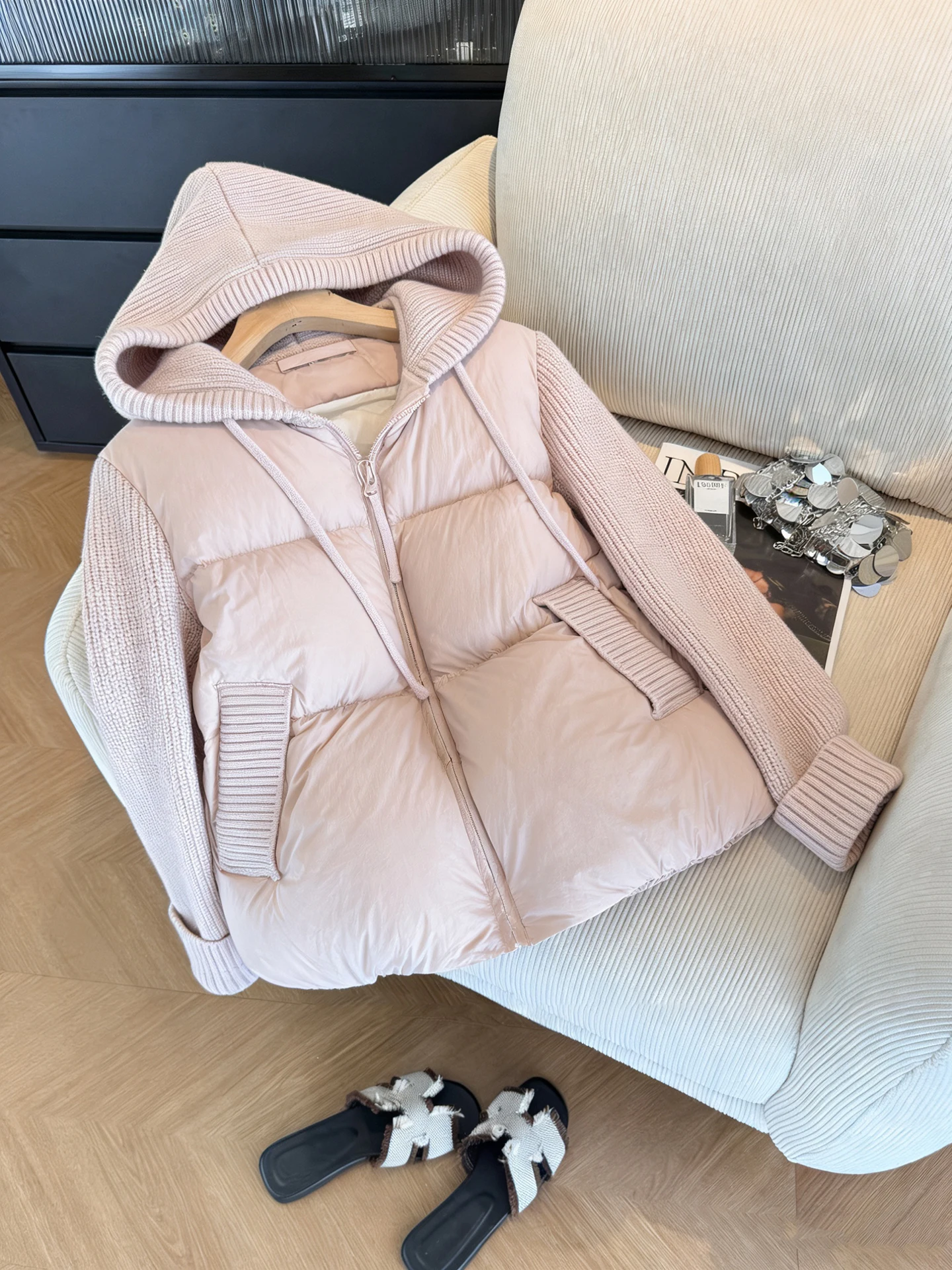

Pink Knitted Hooded Cotton Jaet Men Women Casual Sweet Versatile Autumn Winter Cotton Padded Outerwear Comfortable Fit