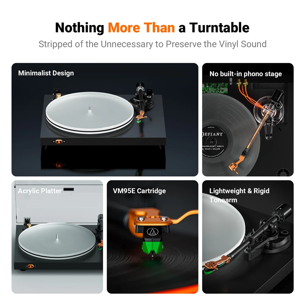 Fosi Audio LUNA Turntable HiFi Vinyl Record Player Belt Drive Servo Motor Acrylic Platter AT VM95E Cartridge 33/45RPM LP Player