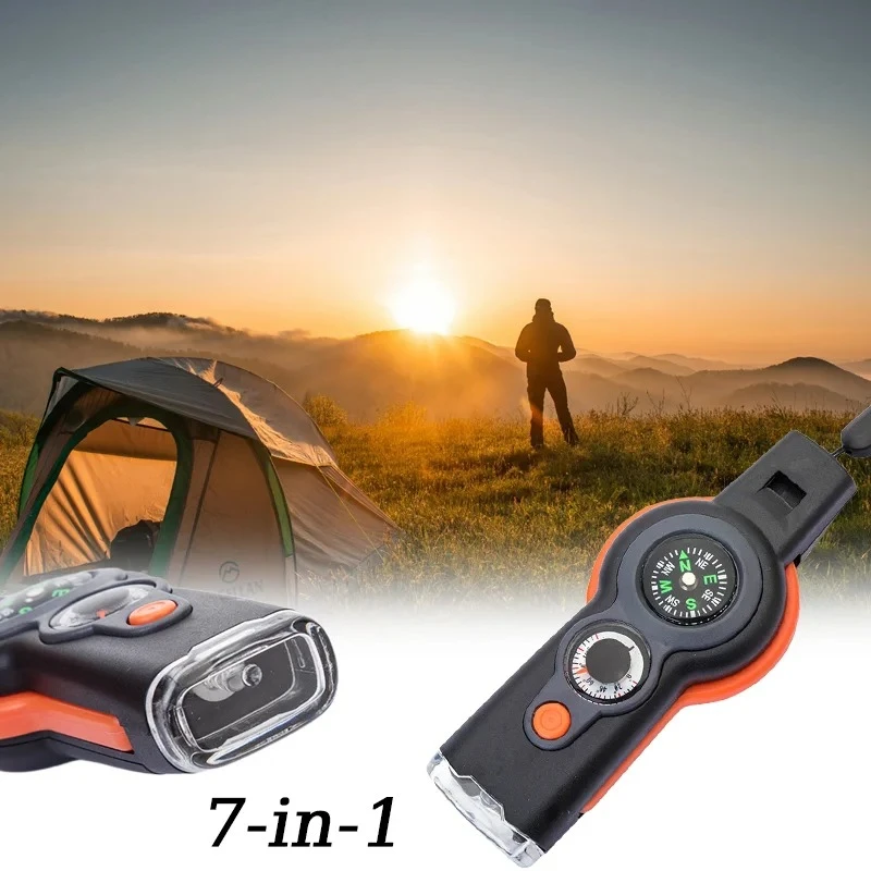 Outdoor Camping 7-In-1 Multi-Function Whistle Survival Whistle Safety Whistle for Hiking Travel Accessories Camping Accessories