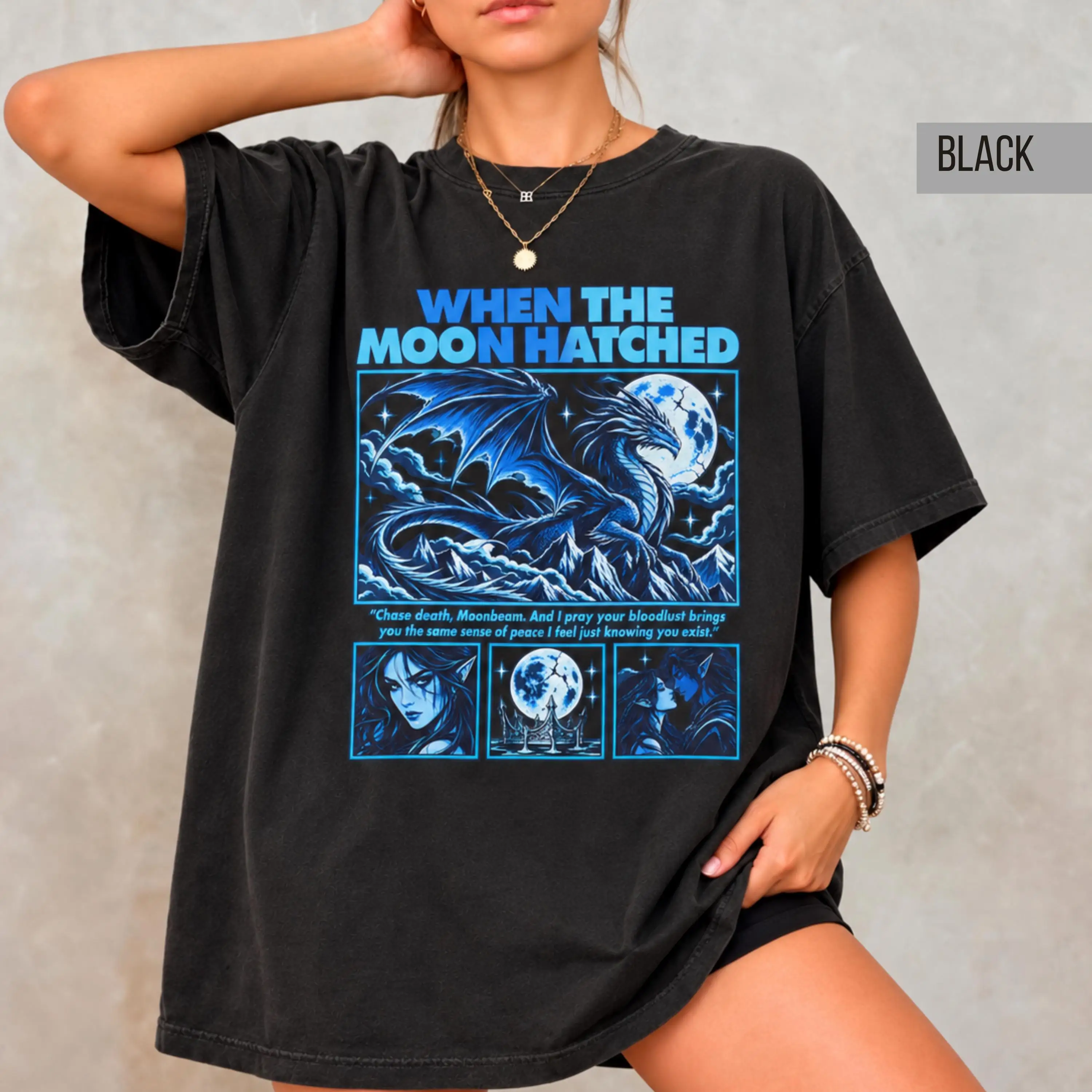 When The Moon Hatched Tee | Blue Dragon Anime Panels Shirt T-shirt