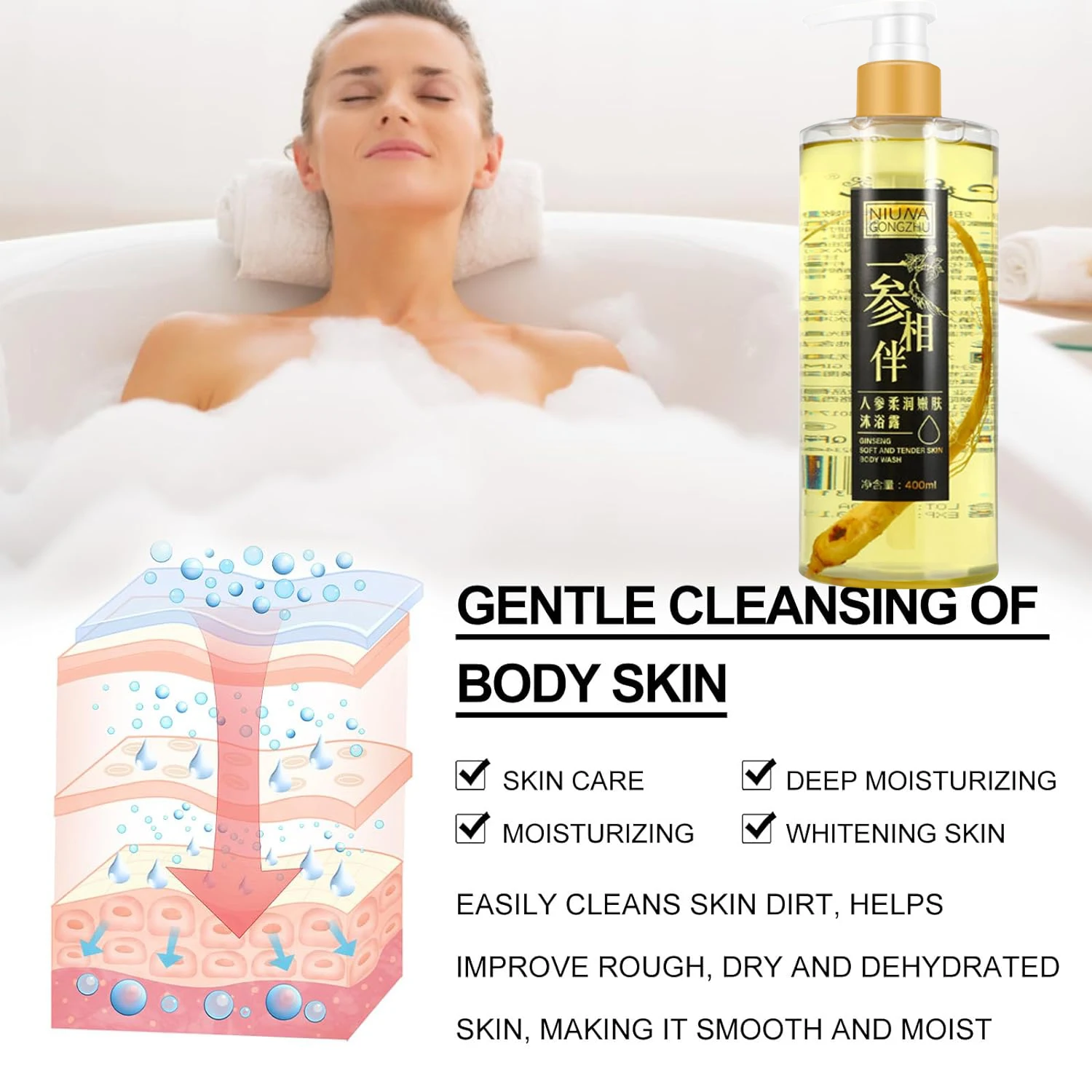 Luxurious Ginseng Body Wash for Back Acne Dark Spot-SoothingTenderizing  Naturally Moisturizing Formula Soft Smooth Skin