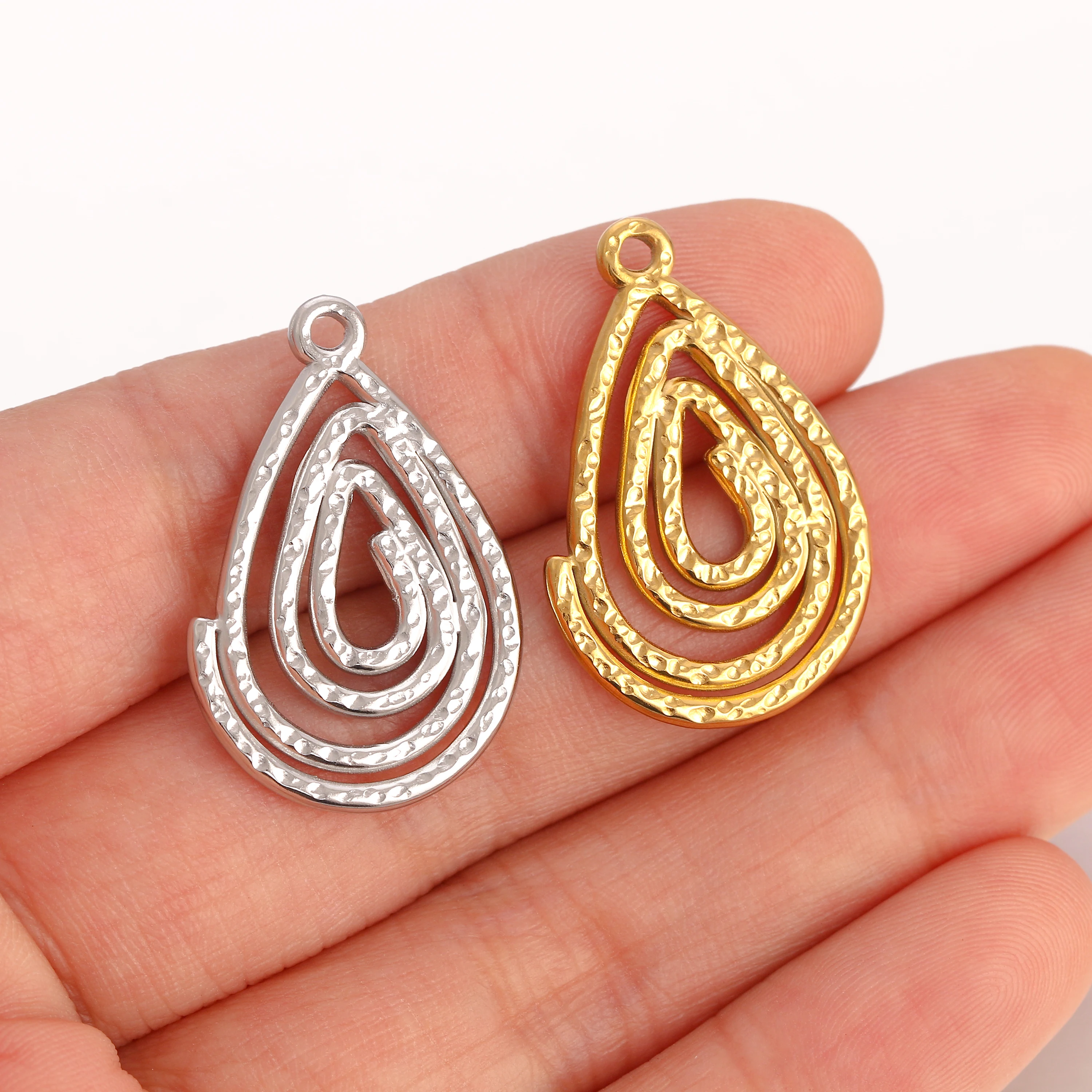 3Pcs Geometry Vortex Circle Charms Stainless Steel Heart/Drop/Rectangular Swirl Spiral Pendants Crafts Decor DIY  Jewelry Making
