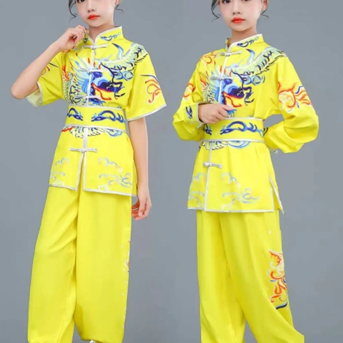 مجموعة فنون الدفاع عن النفس الصينية التقليدية تاي تشي وشو الكونغ فو لعام 2024 بدلة أداء عتيقة بدلة الكونغ فو المطبوعة على شكل تنين #2