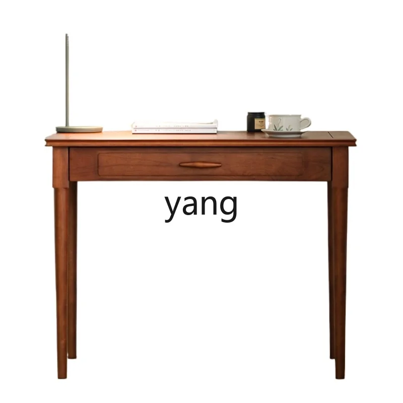 

Yjq Cherrywood Small Desk Solid Wood Computer Desk Home Small Apartment Retro Writing Bedroom Desk