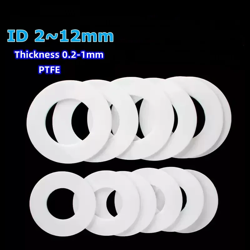 PTFE Gasket Flat Washer Thickness 0.2-1mm ID 2mm~20mm Resistant to High&Low Temperature Anti-aging For Flange