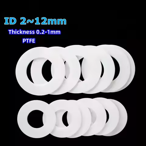 PTFE Gasket Flat Washer Thickness 0.2-1mm ID 2mm~20mm Resistant to High&amp;Low Temperature Anti-aging For Flange
