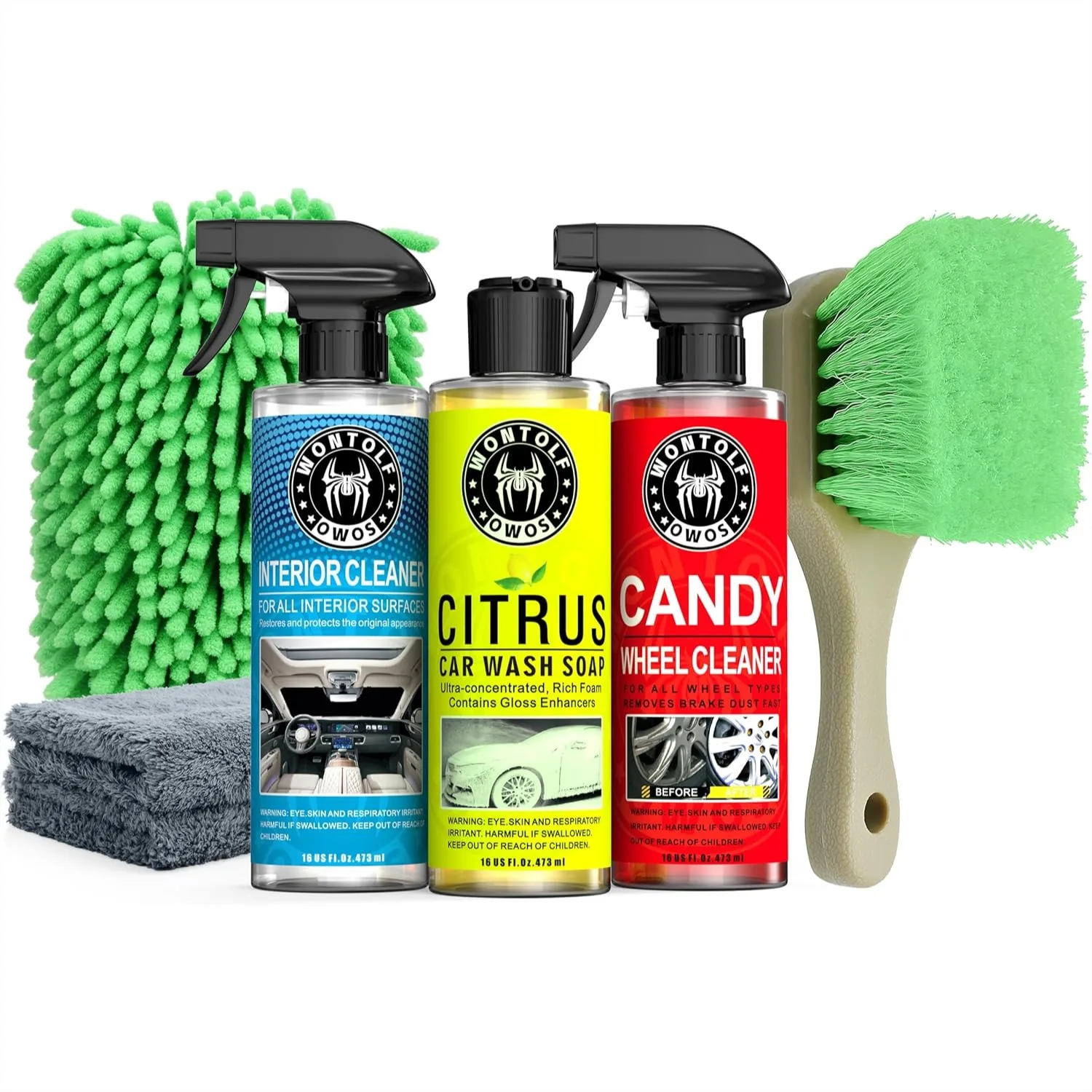 

Complete Car Wash Cleaning Kit With Car Wash Soap, Interior Cleaner, Wheel Cleaner, Wheel Brush And Microfiber Towel For Cars Trucks RVs SUVs