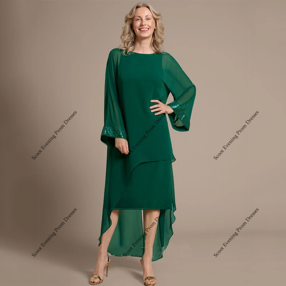 

Scoop Green Mother of Bride Dresses with Chiffon Full Sleeve Wedding Party Dresses for Women 2025 Summer New Robe De Soirée