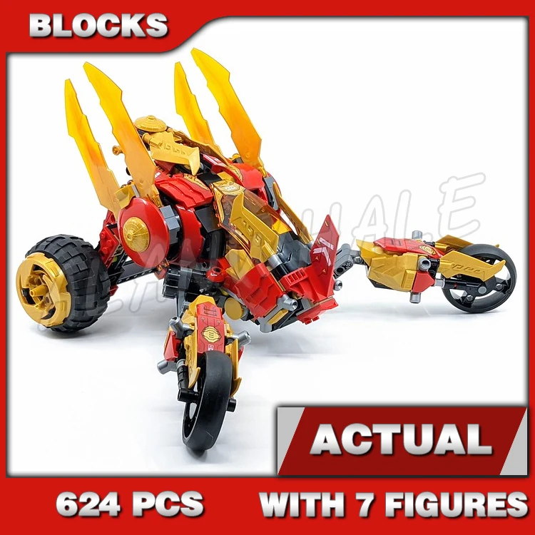 

624pcs Shinobi Crystallized Kai's Golden Dragon Raider Buggy-style Car Walker 60012 Building Blocks Toys Compatible With Model