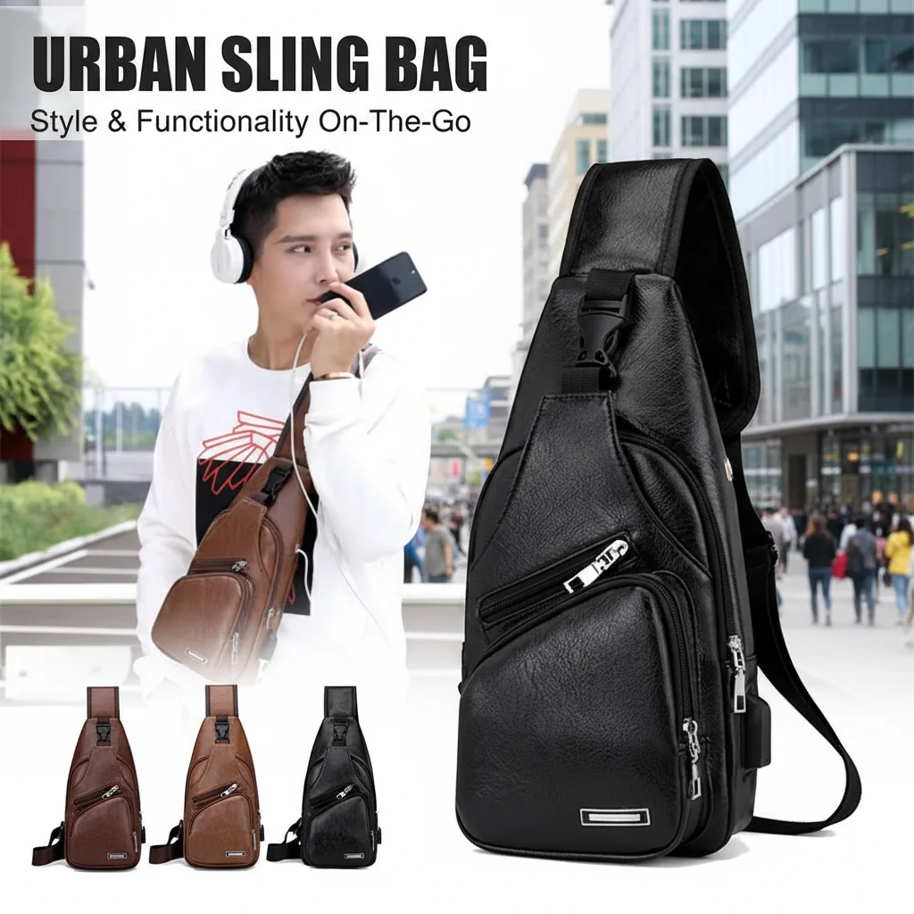 Spot Men's Chest Bag USB Shoulder with Headphone Hole - Outdoor Sports Running Traveling Camouflage Mesh Breathable