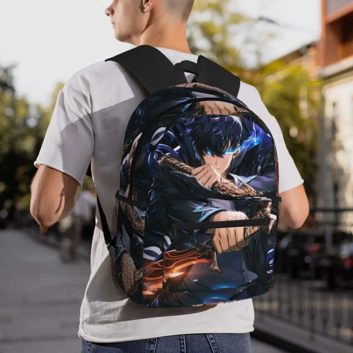 Anime solo nivelamento estudante mochila saco de escola caminhadas viagem daypack para homens mulheres moda bookbag sacos ombro