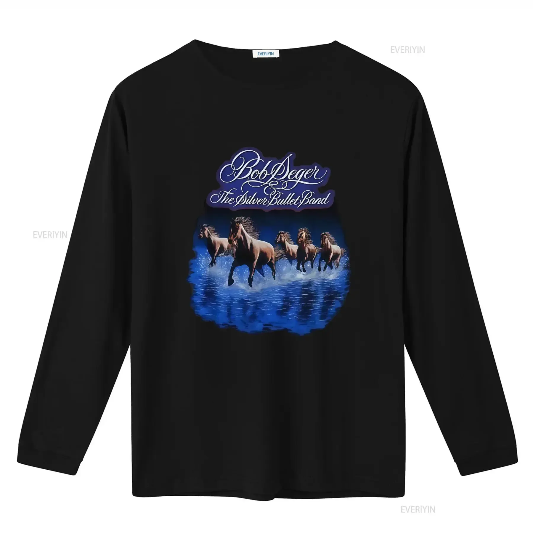 Bob Seger The Silver Bullet Band Horse Running Print  T Shirt vintage Washed Versatile Breathable Top For Everyday Wear