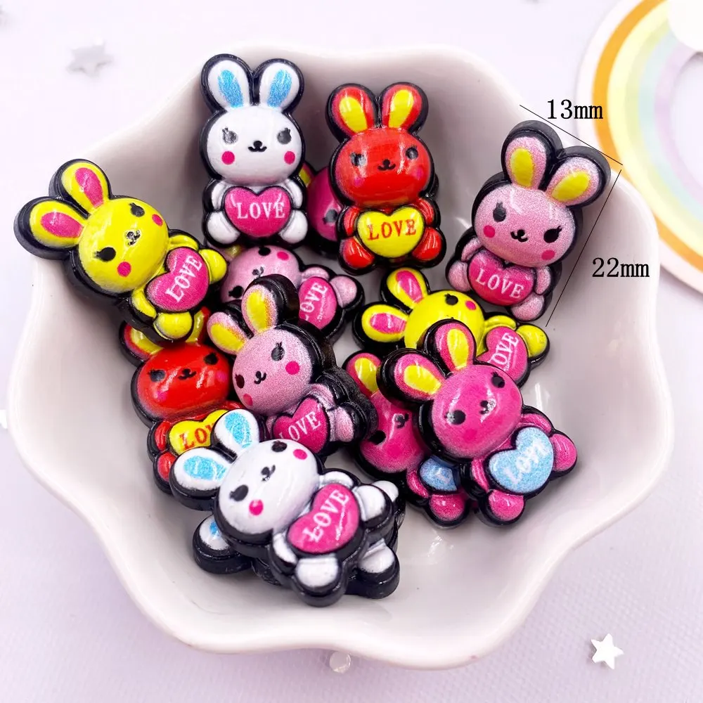 10pcs Colorful Resin LOVE Heart Rabbit Animal Flatback Scrapbook Craft DIY Hair Bow Accessorie Decor Home Figurine Crafts