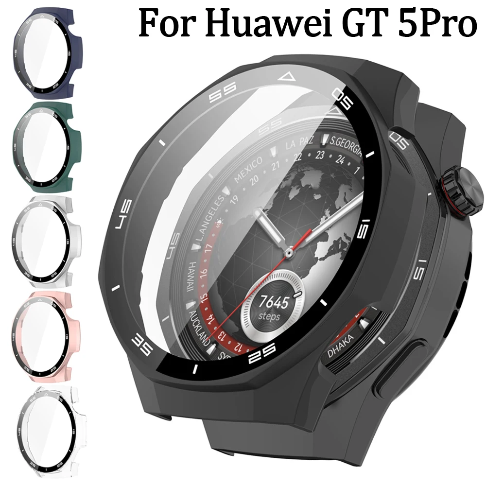 Protection Case for Huawei Watch GT5 Pro 46MM Tempered Glass Screen Protector + Hard PC Bumper Protector Accessories