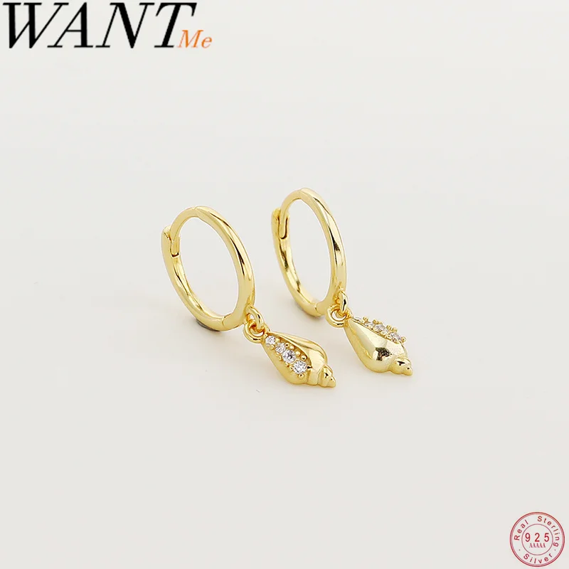 

WANTME стерлингового серебра 925, модные серьги-подвески с подвеской в виде раковины для женщин и мужчин, эффектные позолоченные ракушки, подвески Huggies, ювелирные изделия
