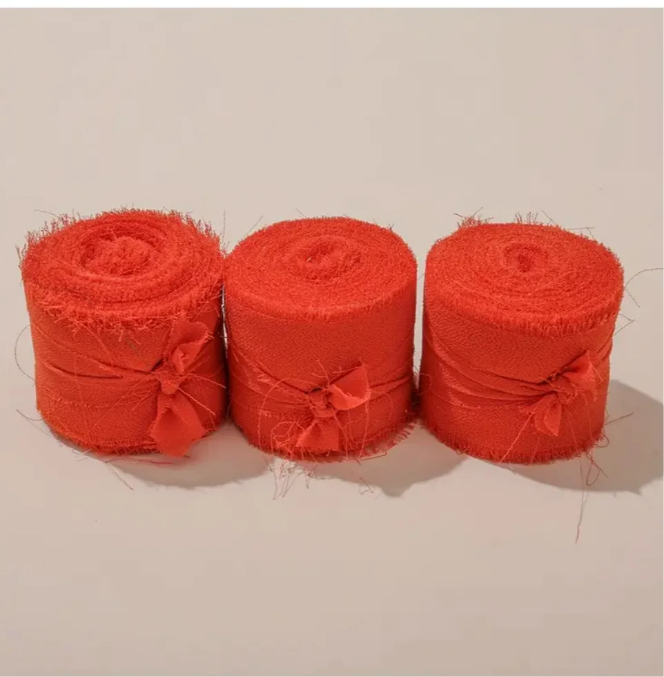 3 Rolls Frayed Edged Satin Handmade Chiffon Silk Ribbon For Wedding Invitation Bouquets Birthday Party DIY Decoration Gift 15m image 3
