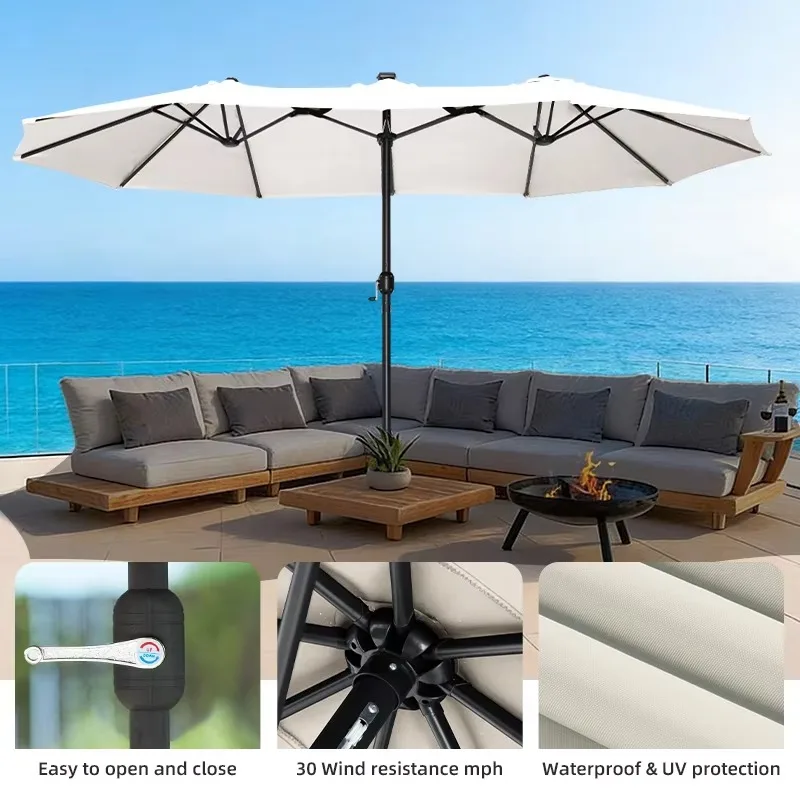 Rectangular Double‑Sided Patio Umbrella Iron Frame Support Outdoor Sun Shade Shelter Waterproof Lightweight Garden Park Usage