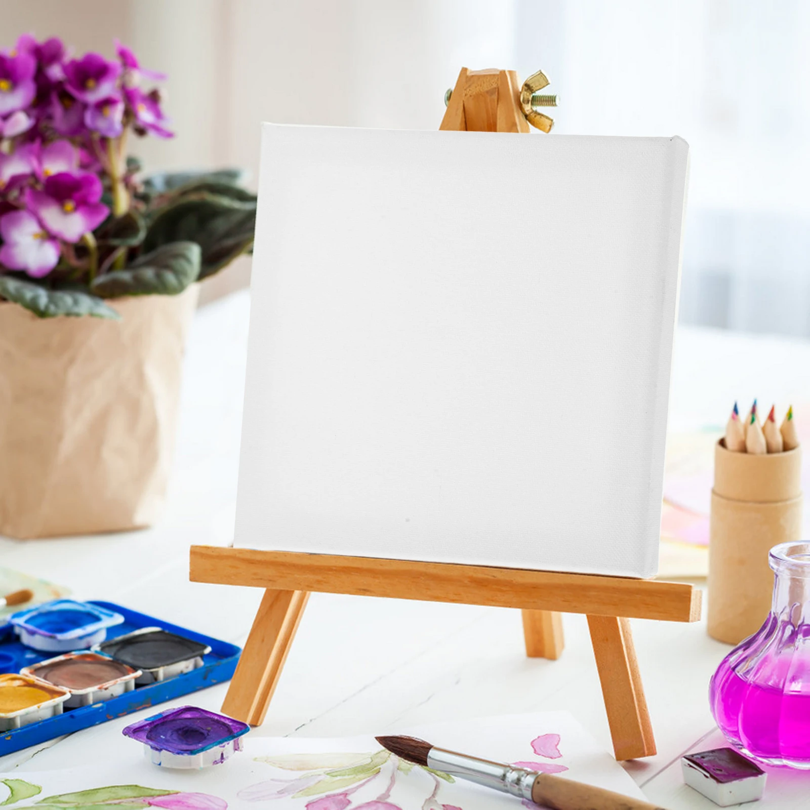 

5pcs Blank Framed Canvas Panels For Painting Diy Art Projects Lightweight Small Square Stretched Canvases Artists Practice