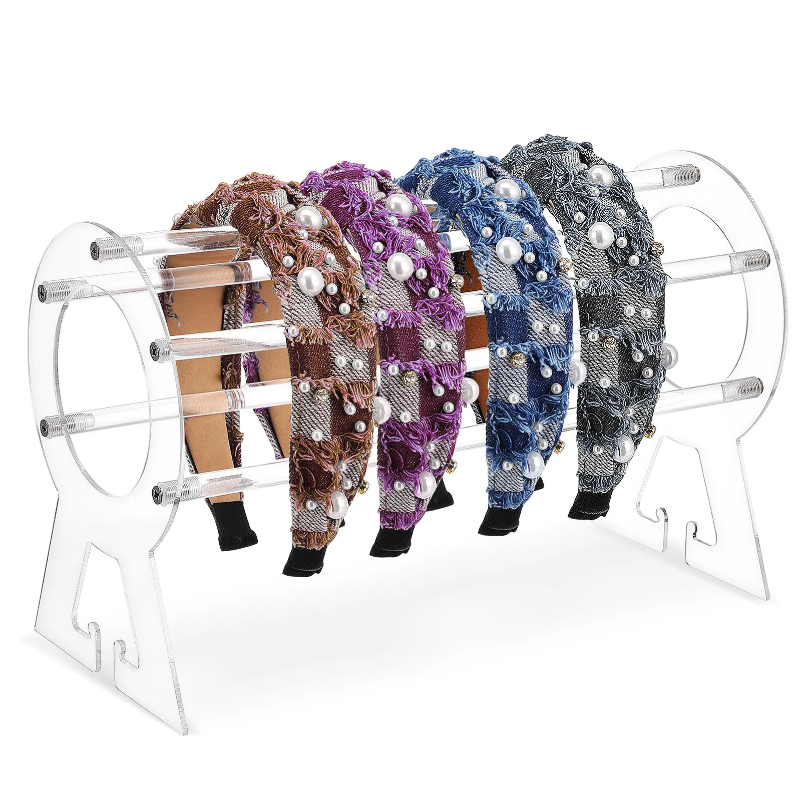 Acrylic Headband Display Holder Organizer Rack Clear Transparent Design for Headbands Claw Clips Hair Accessories Storage Vanity
