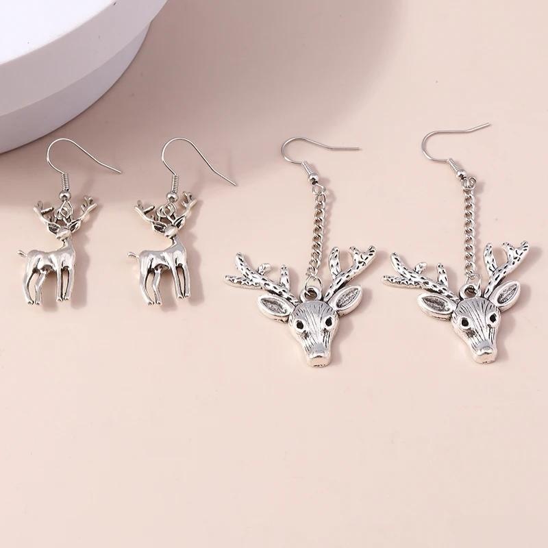 2 Paar/Set Modische Metall-Weihnachts-Milu-Hirsch-Ohrhänger für Frauen und Mädchen, Party- und Festivalschmuck, Geschenke – Detail 6