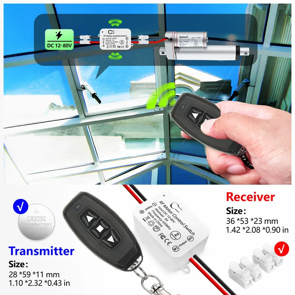 433 mhz Universal Wireless Remote Control Motor Switch 433Mhz 12V 24V Receiver Module for DC Motor electric gate control